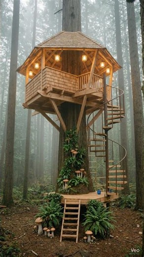 Abandoned Treehouse Restoration in the Forest 🌲 | Satisfying Build #shorts