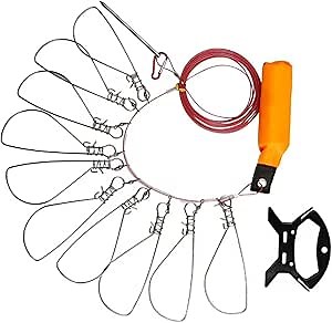 Fish Stringer Clip,Fishing Stringer Clip Fish Lock Stainless Steel Wire Rope Lanyard Live Fish Lock with Float,5/10 Metal Snaps