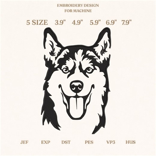 Husky Dog Face Embroidery Design, Siberian Husky Head, Instant Download 5 Sizes - Etsy