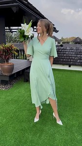 Sage Green Long Wrap Crepe Dress, Bridesmaid Dress, Wedding Guest Dress, Formal Dress, Cocktail Dress, Evening Dress, Ruffle Dress - Etsy