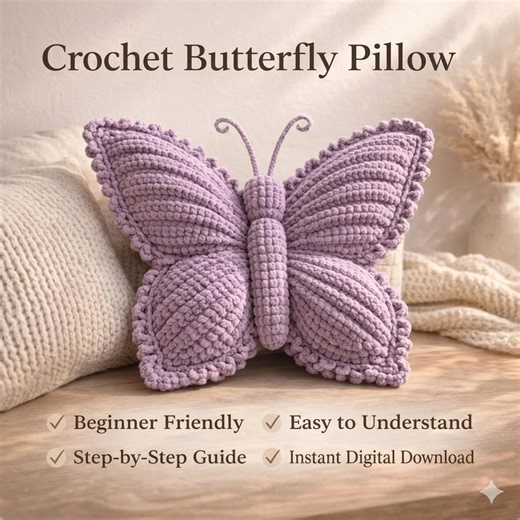 Crochet Butterfly Pillow Pattern PDF, Amigurumi Butterfly Cushion, Beginner Friendly Crochet Pattern, Step by Step Guide - Etsy