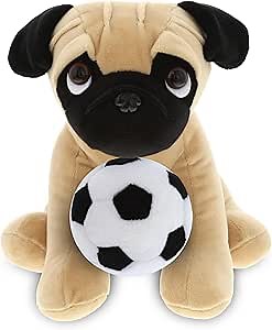 DolliBu Pug Dog Stuffed Animal with Soccer Ball - Soft, Huggable, Adorable Playtime Dog Toy, Cute Pet Gift - Super Soft Plush - 8 Inches