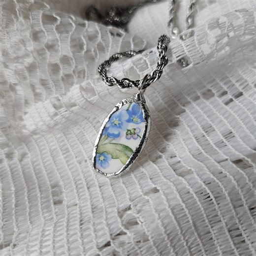 Upcycled Forget Me Not China Necklace | Hand Soldered Pendant | Vintage Plate Jewelry - Etsy