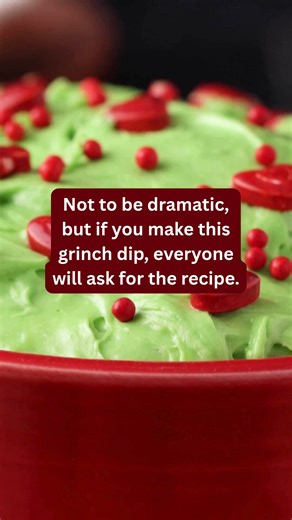 You’re going to LOVE this festive Grinch Dip! 💚 It’s fluffy, creamy, sweet, and the ultimate easy holiday dessert. This one disappears FAST at parties! 🎄 Grinch Dip Ingredients: • 1 container Whipped Topping (8 oz) • 1 box Yellow Cake Mix (15 oz) • 1 pkg Cream Cheese, softened (8 oz) • 1/4 cup Milk • Green Food Coloring • Red Heart Sprinkles ❤️ This dip is PERFECT for Christmas parties, family gatherings, class parties, or holiday movie nights. Kids and adults go crazy for it! Want the full re