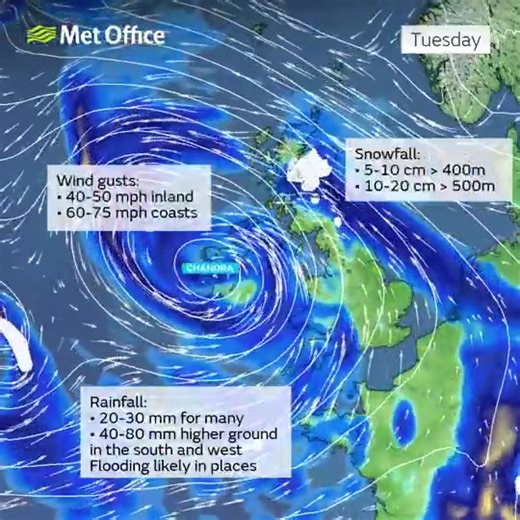 Storm Chandra has been named and is forecast to bring very heavy rain and strong winds to Cornwall. An amber warning for heavy rain is now in place across parts of Cornwall and the South West from 5pm today, Monday, January 26, until 9am on Tuesday. A yellow warning for strong winds is also in effect. Flooding is likely due to already saturated ground. Flood alerts are in place in some areas. If you live in a flood-risk area, you should take steps now to protect your property. Never walk or driv