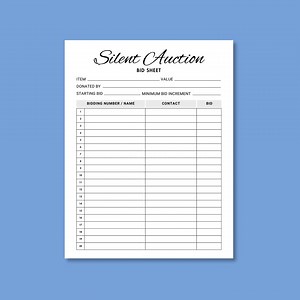 Editable Silent Auction Bid Sheet. Silent Auction Sign up Sheet, Fundraiser Sheet, Silent Auction Bid Form, Printable Auction Bidding Sheet - Etsy