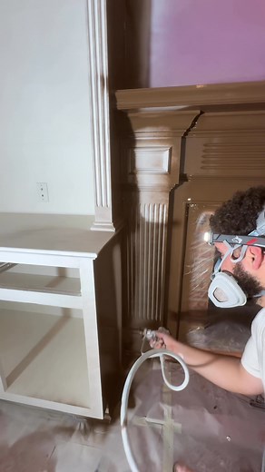 First coat of Deep Taupe by Benjamin Moore is on — and this color is hitting HARD 🔥 The bookshelves and fireplace trim are already looking luxury. Just wait for coat two. Stay tuned… this transformation is about to go crazy. 👌🎨 #DeepTaupe #BenjaminMoore #InteriorPainting #BuiltInsMakeover #GuerrasPainting | Guerra's Painting