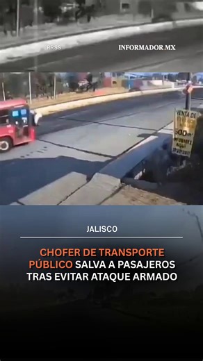 🔴En medio de la violencia registrada el 22 de febrero en Jalisco, se viralizó un video que muestra el momento en que una camioneta intenta cerrarle el paso a un autobús con pasajeros, presuntamente para vandalizarlo. 🚍 👉En las imágenes se observa cómo el conductor del camión reacciona de inmediato y embiste el vehículo, frustrando el intento y poniendo a salvo a los pasajeros. | El Informador