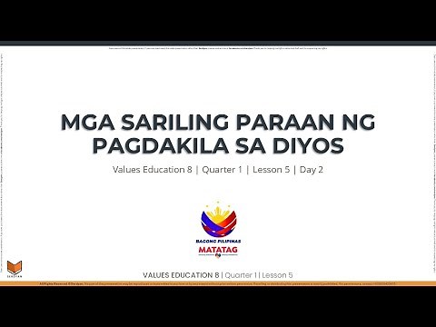 Values Education 8 - Q1W5D2 - Mga Sariling Paraan ng Pagdakila sa Diyos