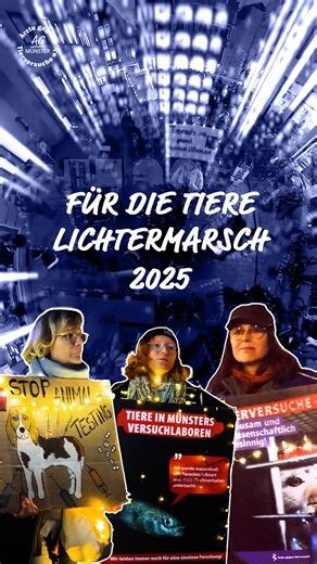 Ärzte gegen Tierversuche e.V. on Instagram: "Münster setzt ein helles Zeichen 🕯️Beim jährlichen Lichtermarsch durch die Innenstadt in Münster kamen am Samstag rund 120 Menschen zusammen um friedlich, aber entschlossen gegen Tierversuche zu protestieren – und gegen ein System, das weltweit Millionen fühlender Lebewesen Leid zufügt. Mit stimmungsvoll beleuchteten Plakaten forderten die Aktivistinnen und Aktivisten ein sofortiges Ende aller Tierversuche und den Wandel hin zu moderner, tierleidfre