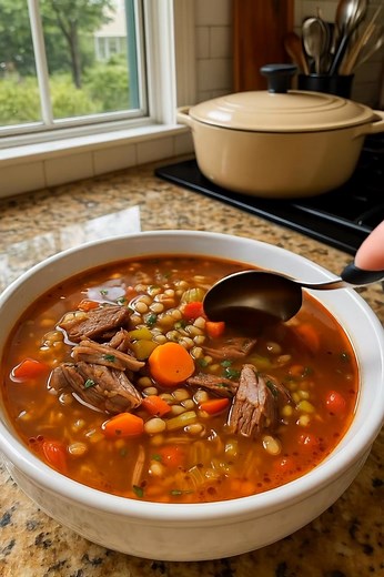 Beef Barley Soup This hearty Beef Barley Soup from deesviral is pure comfort in a bowl — tender beef, plump barley, and cozy vegetables simmered to perfection. Easy to make and even better the next day! Ingredients: • 1½ lbs beef stew meat, cut into small cubes • 1 tbsp olive oil • 1 small onion, chopped • 2 carrots, sliced • 2 celery stalks, sliced • 3 cloves garlic, minced • 6 cups beef broth • ¾ cup pearl barley | Healthy Girl Era