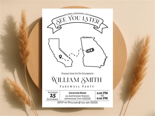 Farewell Invitation, Editable Template, Personalized Map Theme DIY Party Invite Card, Printable, Digital - Etsy