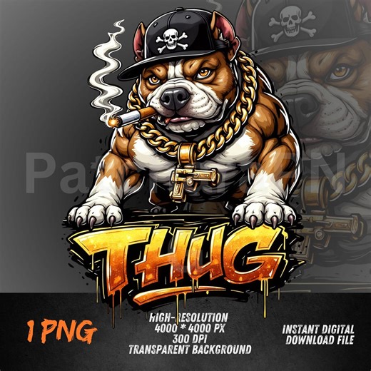 Thug Pitbull PNG Hip Hop Street Mascot, Gangster Dog Graffiti Logo for T Shirt, Hoodie, DTF Transfer, Digital Download - Etsy