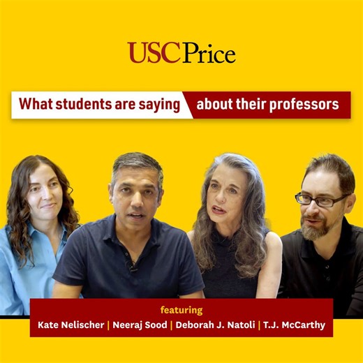 At USC Price, learning is a two-way street. Each semester, students share their feedback — and this time, Professors Kate Nelischer, Neeraj Sood, Deborah J. Natoli, and T.J. McCarthy read their evaluations aloud. The heartfelt words from students reflect what makes our community so special: respect, gratitude, and a shared dedication to growth and the common good. 🔗 Learn more about how USC Price prepares practical idealists to make real-world impact: https://priceschool.usc.edu/#video | USC So