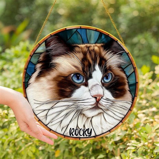 Personalized Ragdoll Cat Stained Glass Window Suncatcher, Golden Frame Memorial Art Hanging Decor, Pet Mom Dad Gotcha Day Gift Idea - Etsy