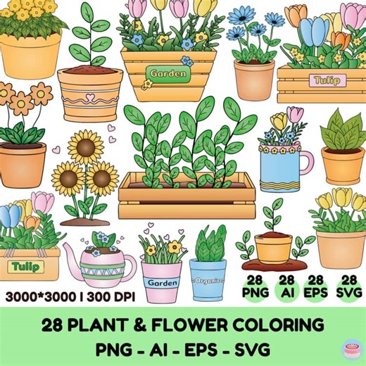 28 Plant and Flower Clipart Bundle for Classroom Crafts and Science Activities