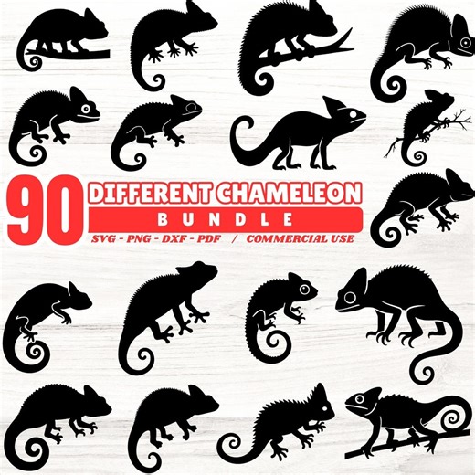 Chameleon Silhouette Svg Png Pdf & Dxf Bundle for Vinyl Crafts Instant Downloads - Etsy
