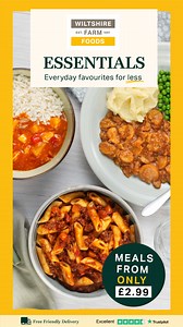 Shop our new lower-priced Essentials menu from only £2.99. We'll replace any meal you're not happy with - for free! So you can try any new dish without a worry. ✓ Prices from £2.99 to £3.95 ✓ Always Free Delivery ✓ Meals come complete with sides so no wastage ✓ Microwave from frozen - no need to power the oven ✓ All made with the same high quality ingredients as our standard dishes | Wiltshire Farm Foods | Facebook