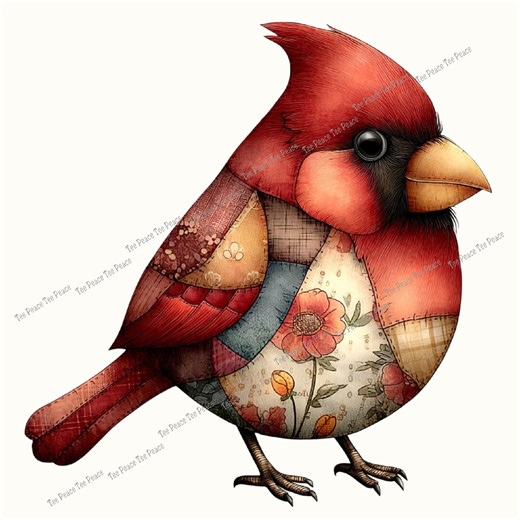 Patchwork Cardinal Bird Fabric Panel, Quilt Sewing Square, Multiple Sizes, Fc8j - Etsy