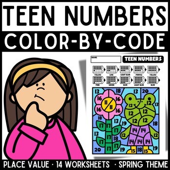 Teen Numbers Color by Code Worksheets Place Value and Subitizing | K–1