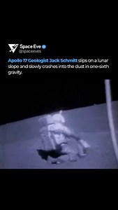 1.2M views · 3.6K reactions | This Apollo 17 clip shows lunar geologist Harrison “Jack” Schmitt losing balance on a slope, dropping a sample container and slowly falling into the dust. In one-sixth gravity and a stiff suit, a small misstep becomes a long, slow fall. Follow @spaceeves #Apollo17 #Moon #SpaceHistory #SpaceEves | SpaceEve | Facebook