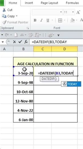 Age calculation in excel