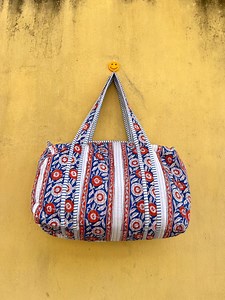 Quilted Duffle Bag, Floral Print Cotton Weekender Hand Block Print Duffle Bag, Shoulder Carry Duffle Handbag - Etsy