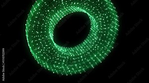 Abstract green torus with connecting dots and lines. Wireframe technology torus. Big data visualization. 3d rendering.