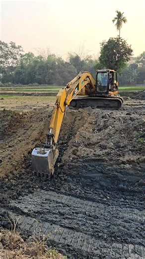 CAT Excavator Moving Dry Soil Near Canal 🚜 | Construction Work