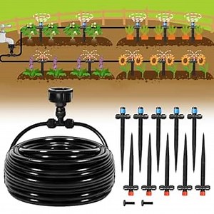 55FT Quick-Connect Drip Irrigation Kit, Garden Watering System DIY Automatic Irrigation Equipment Set for Lawn Raised Bed Greenhouse Plant Watering with 1/4'' Tubing, Drip Emitters, Connectors