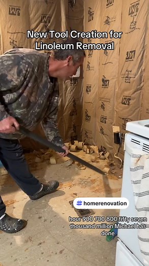 We are at the end of the top layer of linoleum removal- after Michael created his own tool. #renovatehouse #linoleum #diy #renovate #homerenovation | Thesimple Lifems | Facebook