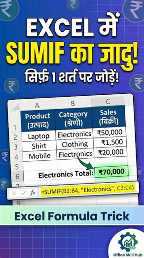 Office Skill Hub on Instagram: "SUMIF function in Excel || Excel short video || #virqlpost❤️❤️❤️ #equestrian #shortreels📸🤗🙏like♥️and😍follow #excel #viral #shorts #computer #advance #reeltrending🔥🔥🔥❤️❤️❤️❤️❤️❤️❤️❤️❤️❤️"