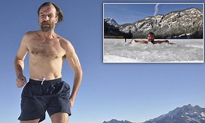 Dutch father-of-five dubbed the Iceman because he can 'turn his own thermostat up' by using his mind sets world record for climbing Everest in just his shorts