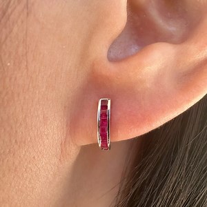 14K Solid Gold Ruby Huggie Earrings/pair - Etsy