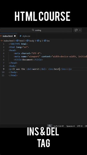 ins and del tag in html #shorts