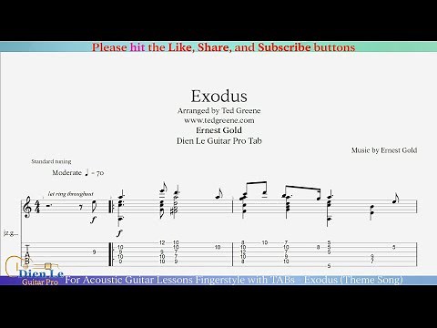 Exodus (Theme Song) - For Acoustic Guitar Lessons Fingerstyle with TABs