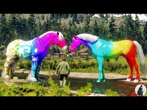 Arthur Morgan Spots and Tames Two Gigantic Rainbow Horses at the Little Creek River! 🌈🐎