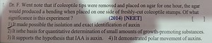 Question:Dr. F. Went noted that if coleoptile tips were remov... | Filo