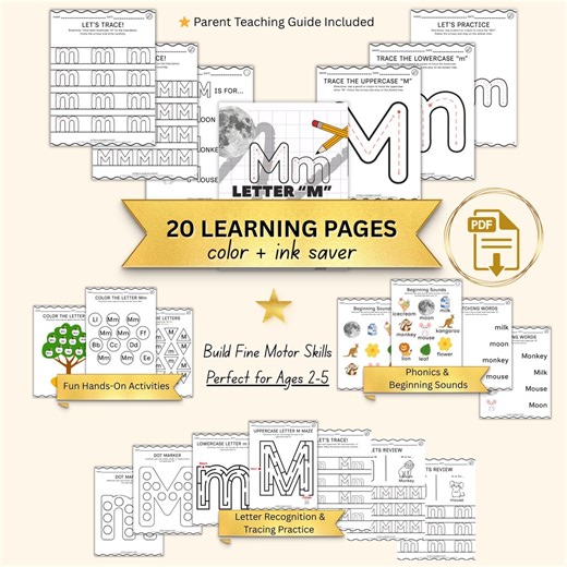 Letter M Worksheets for Preschool | Tracing Printable Ages 2–5 - Etsy