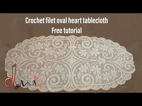How to Crochet oval heart tablecloth free tutorial details مفرش كروشيه القلب البيضاي قطعة واحدة
