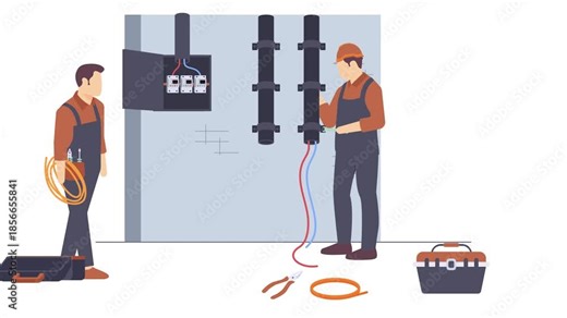 electrician installing electrical wiring of buildings animation, repairs and upgrades cable animated video, Electric Profession Clip, Low High Voltage Power Supply footage, Handyman Repairman motion