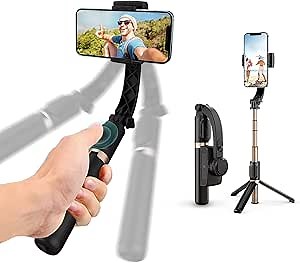 Gimbal Stabilizer with Selfie Stick for iPhone: Portable Handheld Gimble with Tripod & Remote for Cell Phone Camera & Samsung Android Smartphone Recording Video & Vlogging on Tiktok & YouTube