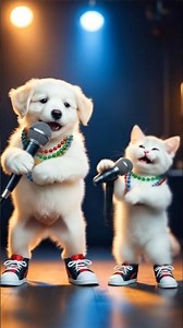 #youtubeshorts White kitten and white pupy singing and dancing.