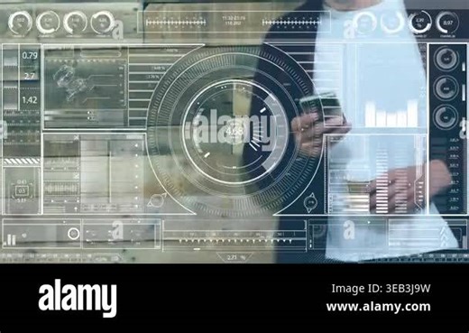 Animation of data processing over server room. Global sport business and digital interface concept digitally generated video.