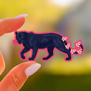 Kawaii Black Panther Sticker - Pink Flowers, Waterproof Vinyl Decal - Etsy Canada