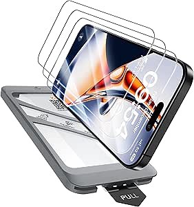 TAURI 4 in 1 for iPhone 15 Pro Screen Protector, 3 Pack Tempered Glass Film + 1 Dust Free Easy Installation Tool, 9H Hardness Bubble Free Micro-curved Edges HD Screen Protector for 15 Pro