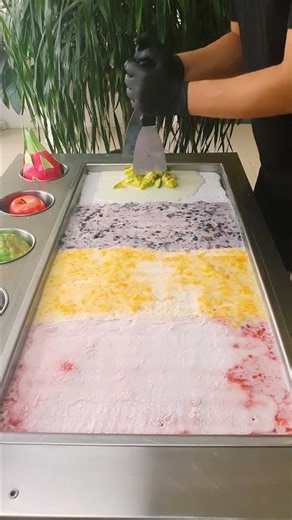 Fresh Tropical Fruit Ice Cream On The Street 🍓🍍 #StreetIceCream #Satisfying