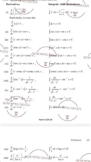Integration and Differentiation basic formulas #class12maths #education #motivation #class12