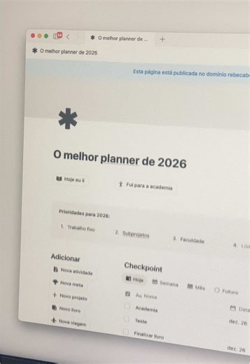 Esse é o melhor planner para o seu 2026! Simples, mas prático e direto ao ponto, você consegue colocar suas metas, leituras, viagens e ainda controlar hábitos sem precisar de uma página cheia de seções ou um monte de sub páginas que você nunca acessa. Link na bio! #notion #notionplanner #planner #template #notiontemplate