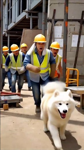 Samoyed saves the people on the construction site #dog #samoyed #rescue #animals #shorts